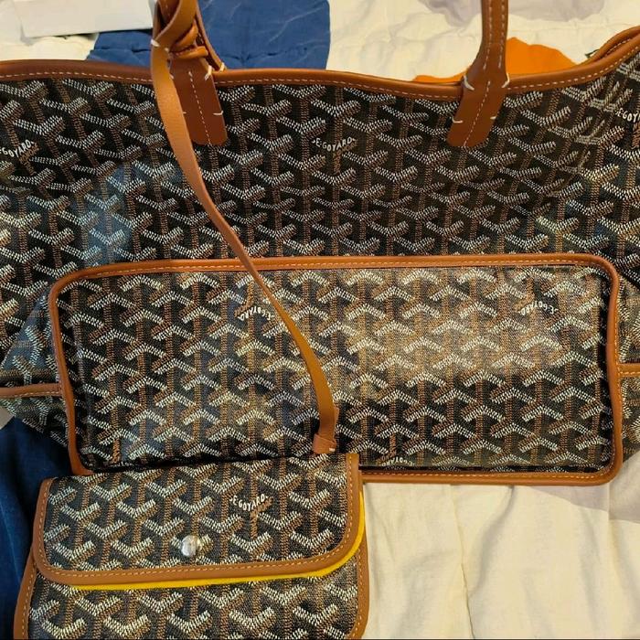AUTHENTIC GOYARD ANJOU PM BLACK TAN PRELOVED