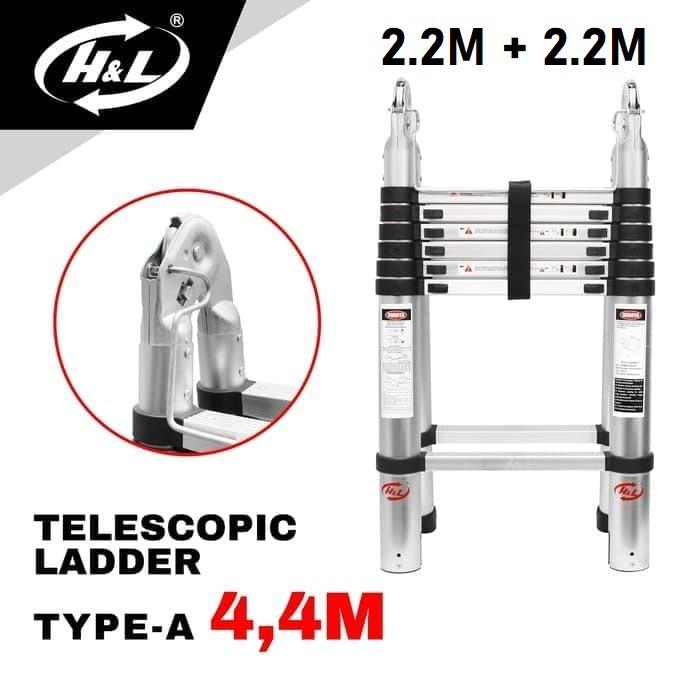 H&L Tangga Teleskopik Double 4.4M / 4 Meter Type A Tangga Lipat Aluminium