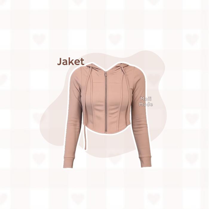3 In 1 One Set Ootd Wanita Kekinian Setelan Moii Mode Jaket Olahraga Zipper Premium Korean (Hijab+Ja