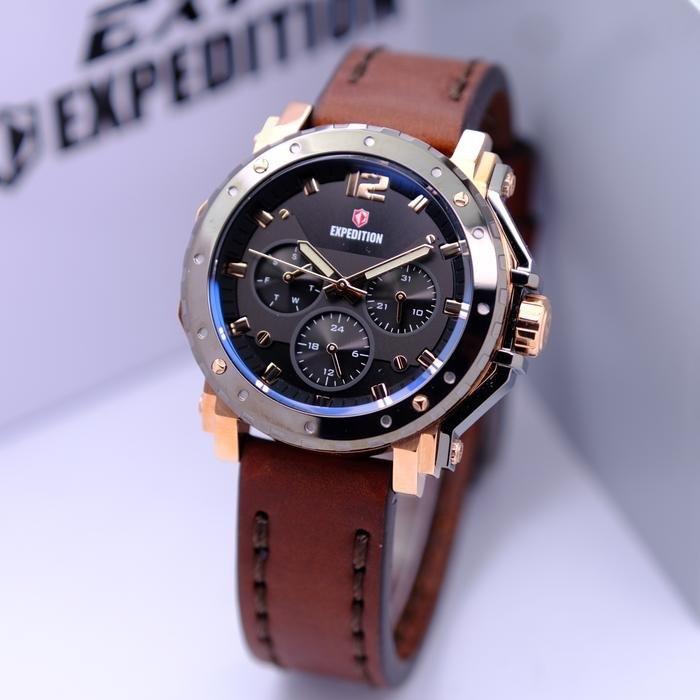 JAM TANGAN WANITA EXPEDITION E 6402 E6402 BLACK ROSEGOLD BROWN ORIGINAL