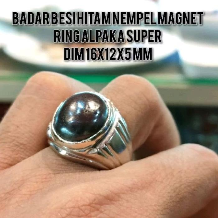 CINCIN PRIA BATU BADAR BESI HITAM RING ALPAKA PUTIH