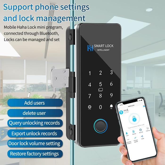 Fingerprint Glass Door Lock Bluetooth Sliding Glass Door Smart Lock Electronic Rfid Card Lock Hahalo