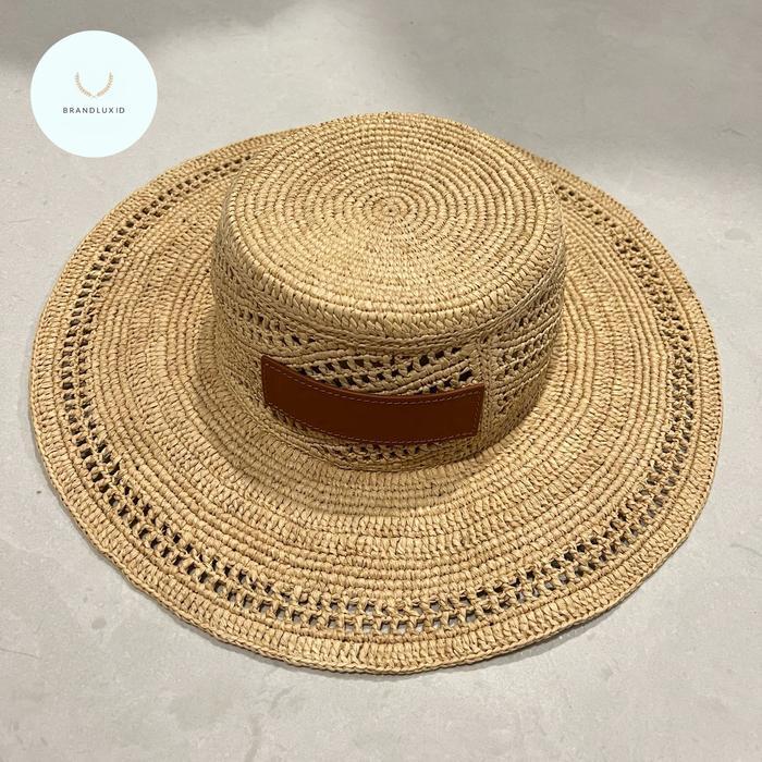Loewe fisherman hat with leather patch in raffia
