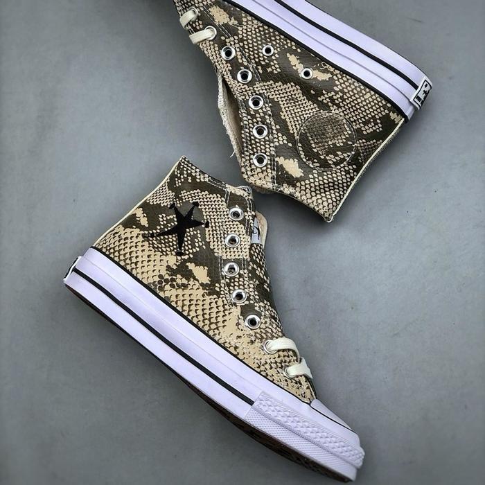 Sepatu Pria Wanita Stussy X Converse Chuck Taylor All Star 70s High Snakeskin Multi Color White Blac