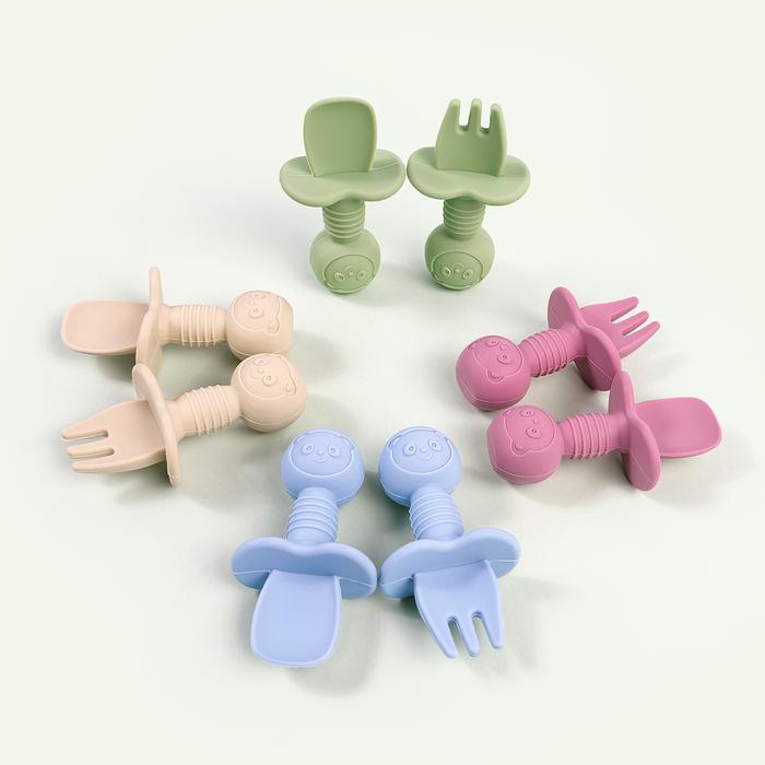 2Pcs/Set BPA Free Silicone Fork Spoon Baby Learning Feeding Food Tools Children's Tableware Training