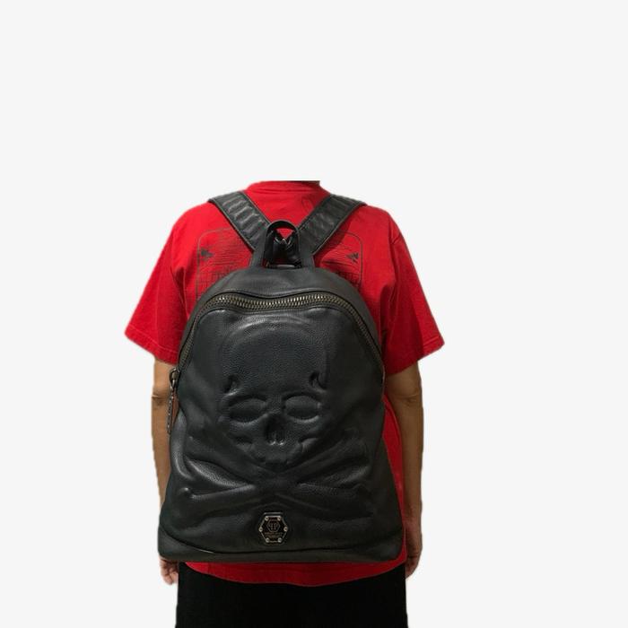 Authentic Black Philipp Plein leather skull backpack, ransel Philipp Plein