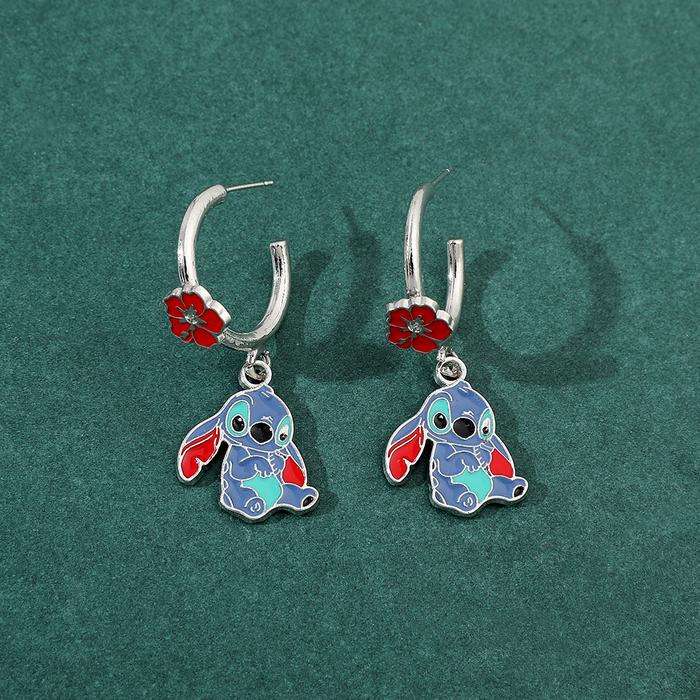 Ohana Family Anime Lilo & Stitch Silver Plated Necklace Earrings Set Stitch Pendant Necklace for Gir