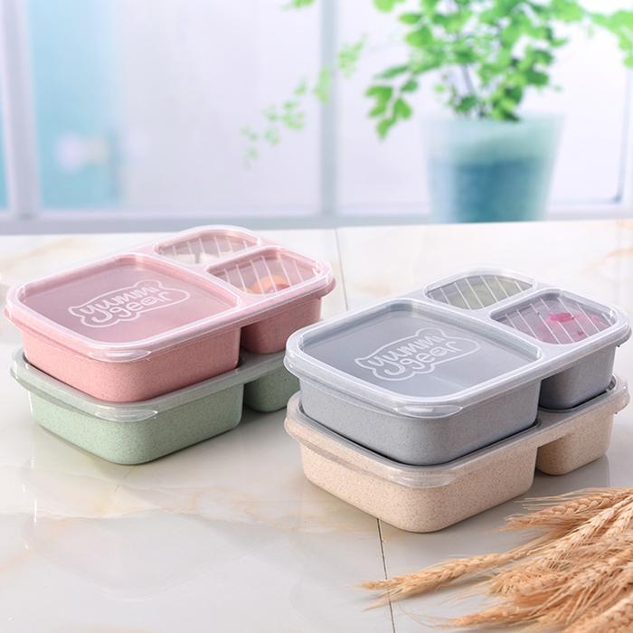 Plastic Lunch Box Split Bento Box Straw Lunch Box Packaging Box Pink