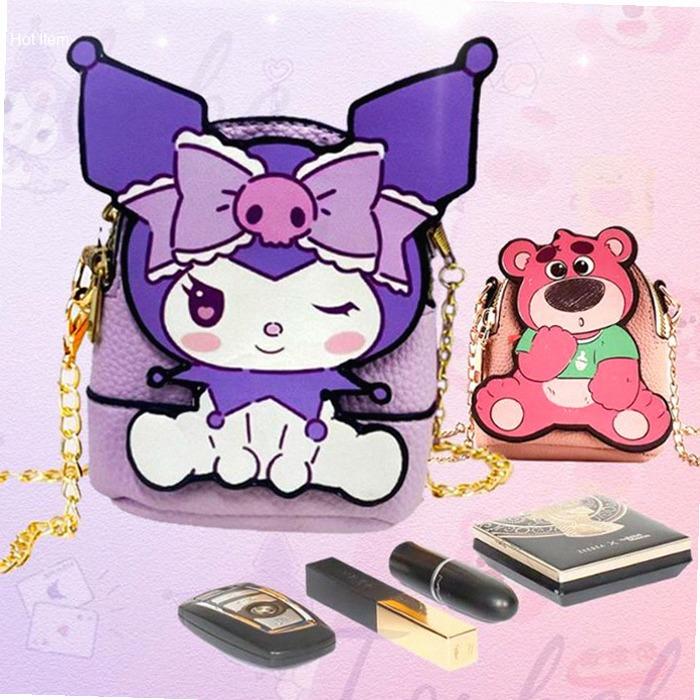 Kuromi [Ready] Tas Wanita Kuromi/lotso Tas Bahu Mini 13.5x10x4 cm Bahan PU Ungu dengan Rantaikak dan