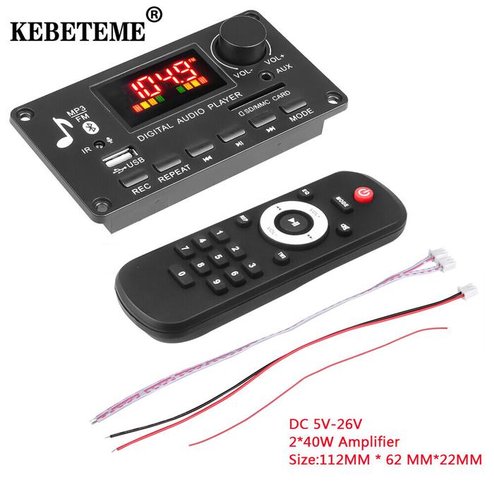 KEBETEME Amplifier Bluetooth 5.0 2*40W, Papan Dekoder Pemutar MP3