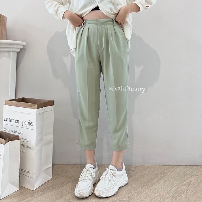 SIVALI Elika Pants - Celana Ankle Loose Wanita Panjang 7/8 Bahan Jatuh Katun Polyester Outfit Casual
