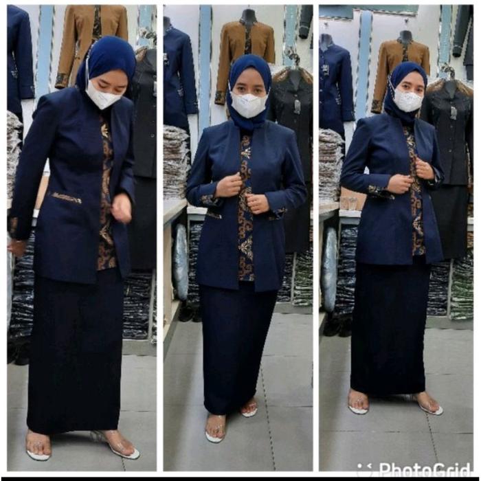 Ready- Seragam Biru Dongker Guru Wanita / Seragam Biru Dongker PNS ASN Guru / Baju Kerja Guru Biru D