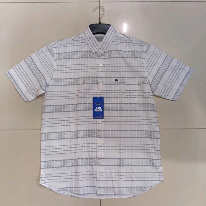 GIANI GRACIO Kemeja Pria Motif Kotak-Kotak Warna Putih & Abu-abu Model Casual Bahan Nyaman dan Tampi