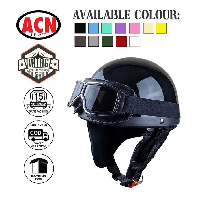 Helm Retro Vespa Vintage Chips Harley Moge Kacamata Goggle Half Face Aksesoris Helmet Motor Motorcyc