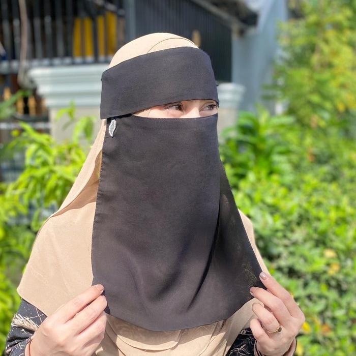 Cadar Niqab Poni Bedoon Essm Bandul Ori Saudi Silky Premium Grade A - Kain, Lembut Semua musim Blue 
