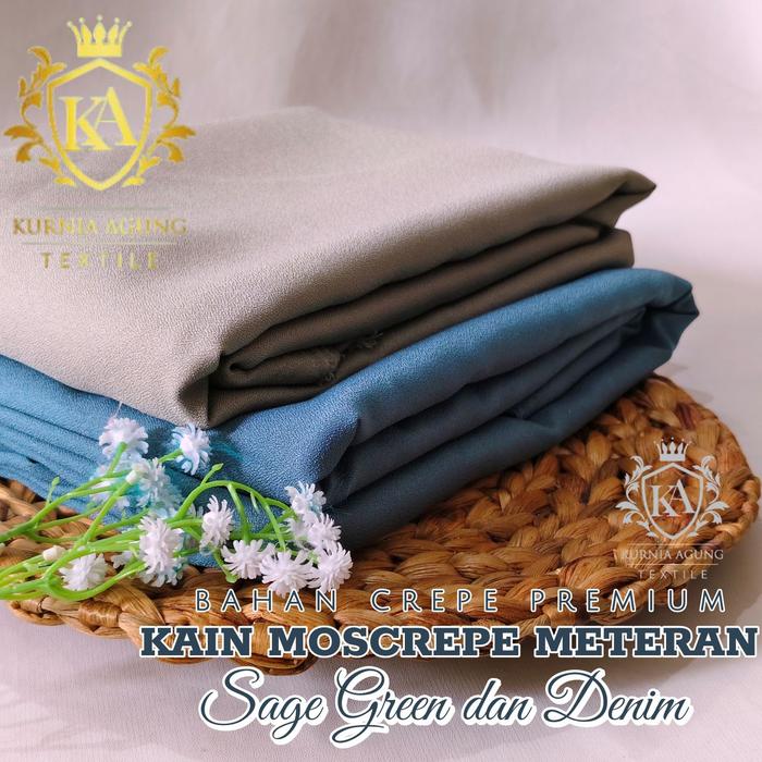 Kain Moscrepe Premium / Kain Moscrepe Warna Sage Green & Denim PER 0.5 Meter Bahan Gamis, Gaun Mewah
