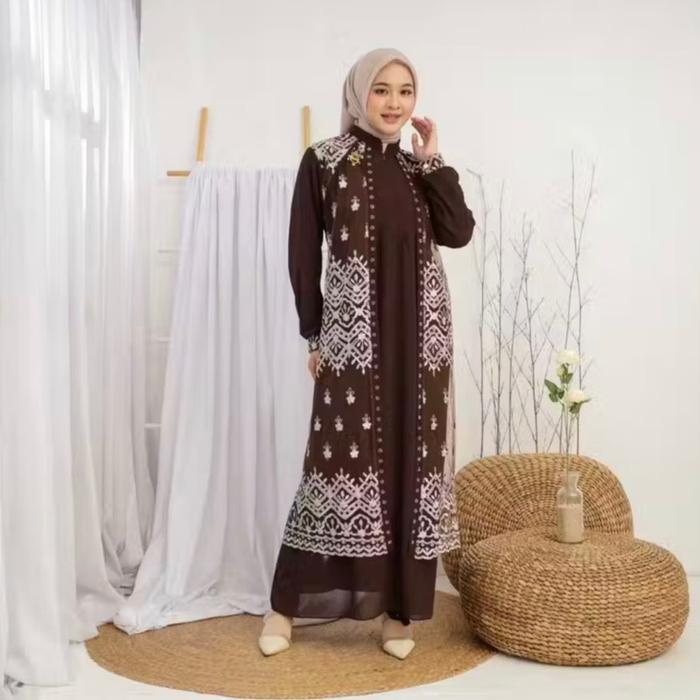 Amanda Dress Ceruti Brukat Double Layer Gamis Fashion Muslim Kondangan