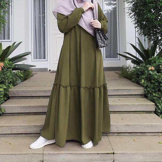 Gamis Syari Arumi Dress Bahan Ity Crepe Gamis Mewah Variasi Zipper Dress Remaja Panjang Nyaman Mocca