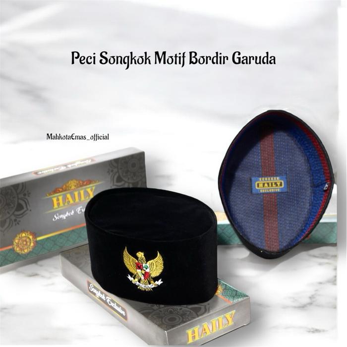 Peci Songkok Motif Bordir Garuda Tinggi 9 cm// Peci Anak & Dewasa Kopiah
