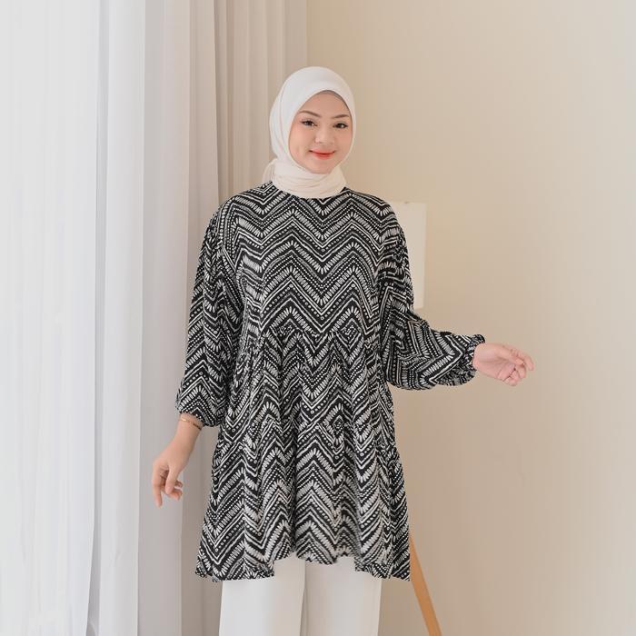 Marchemode Ziva Tunic Baju Lengan Panjang Muslim Atasan Tunik Wanita Rayon Allsize Nyaman Mewah