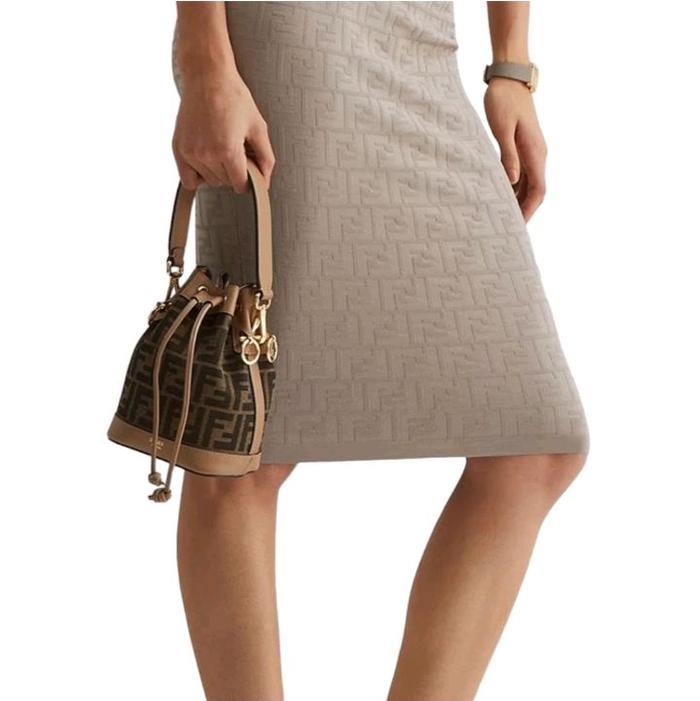 Fendi mini mon tresor FF logo fabric leather brown black
