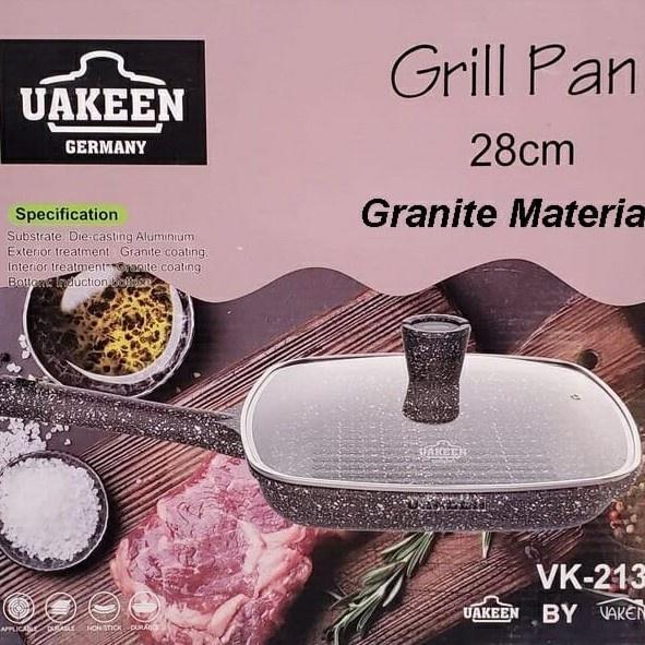 Grill Pan GRANITE 28cm Wajan Panggang Marble UAKEEN Germany VK-213
