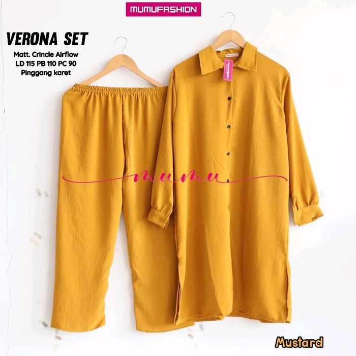 TkG - VERONA ONE SET Setelan Celana Crincle Wanita Tunik Busui Friendly by Fashion Solo Baju Muslim