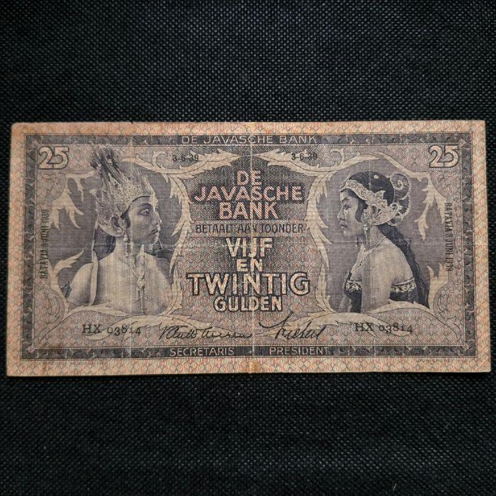 Uang Kuno 25 Gulden Wayang ttd Praasterink Tahun 1939 - HX 03814 (Hindia Belanda/Indonesia)