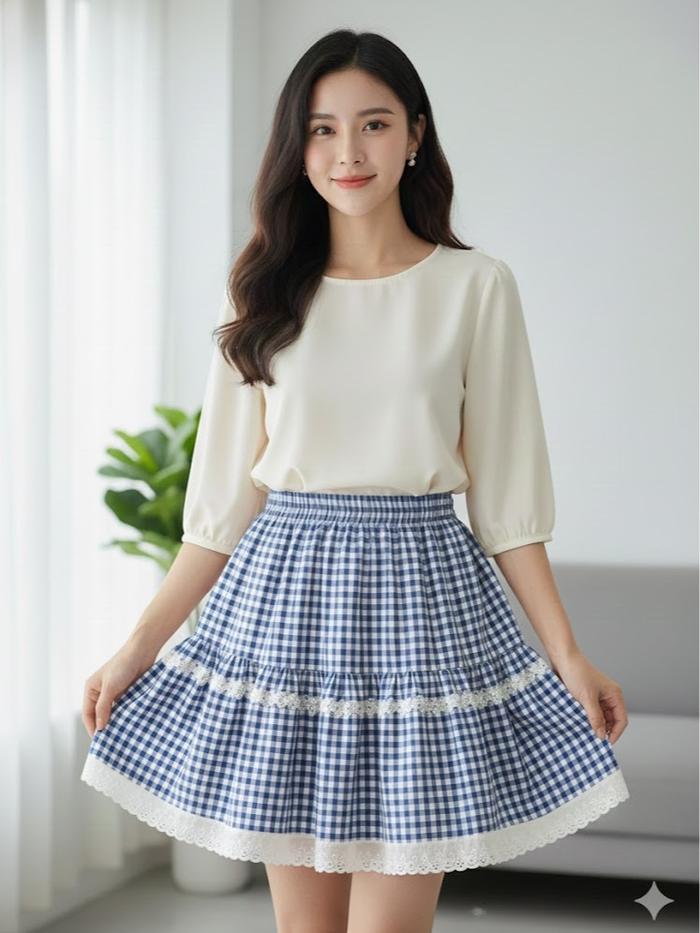 ROK MINI/ROK BAHAN KATUN DALAM FURING MOTIF KOTAK2