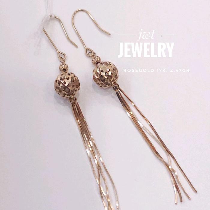 GIWANG ANTING PANJANG GANTUNG BOLA BOLA UKIR KOMBINASI WARNA CANTIK MEWAH ELEGAN