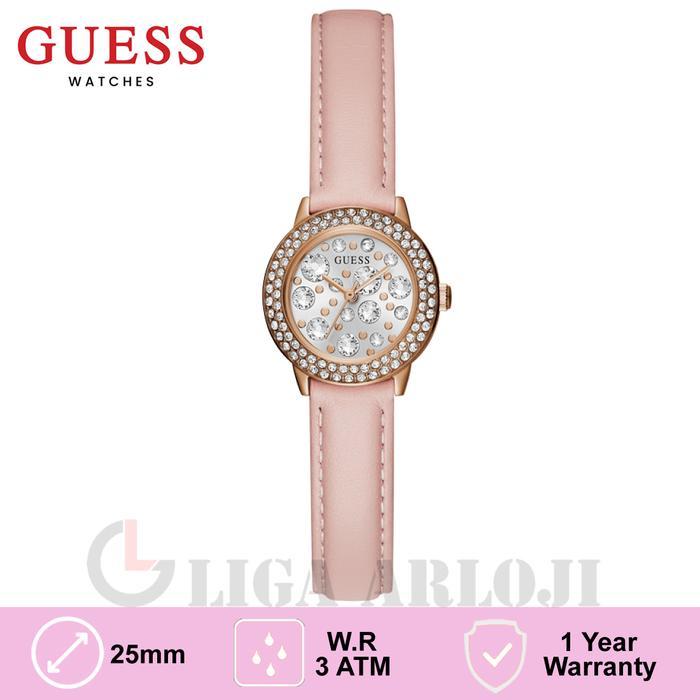 GUESS GW0029L3 Original GEM Jam Tangan Wanita Analog Rose Pink Leather