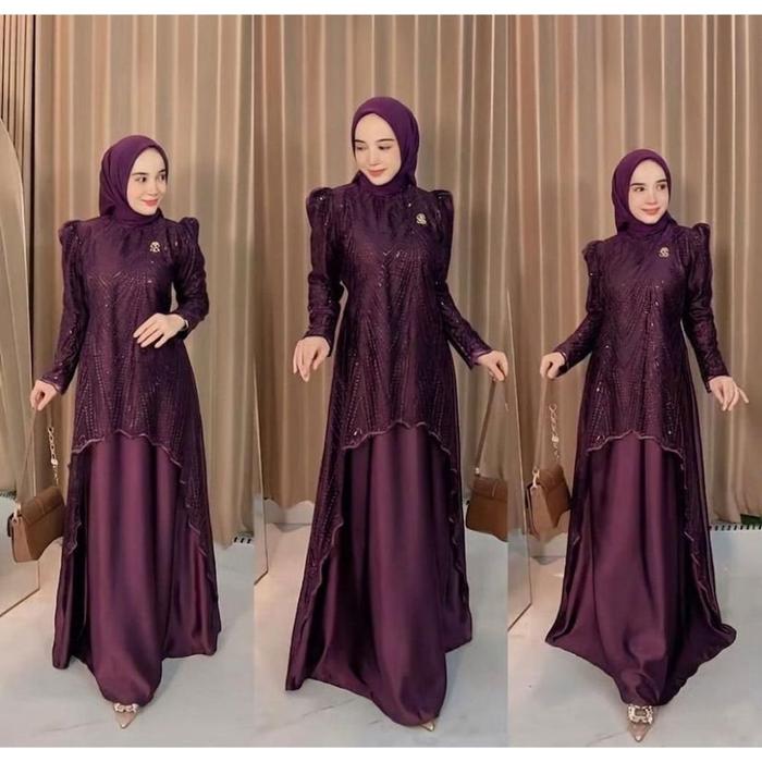 New Mazaya maxi Motif Full Tille spangle warna Coklat Mahogani Trend 2026 Bahan Velvet premium Gamis