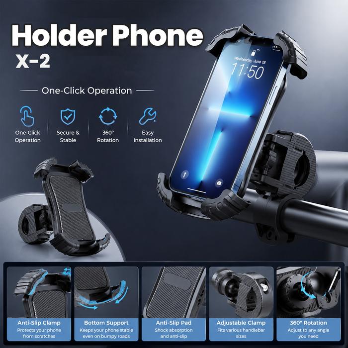 Amunra X-2-2 - Holder Hp Versi Bracket Spion Motor Adjustable Praktis Dan Kokoh Untuk Perjalanan