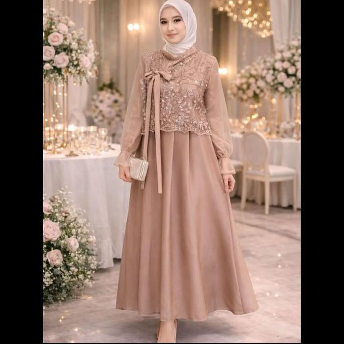 DRESS YUNA HANBOK 2IN1 GAMIS BRUKAT TILE BORDIR DRESS WANITA MUSLIM PREMIUM GAMIS PESTA BUSUI 4 WARN