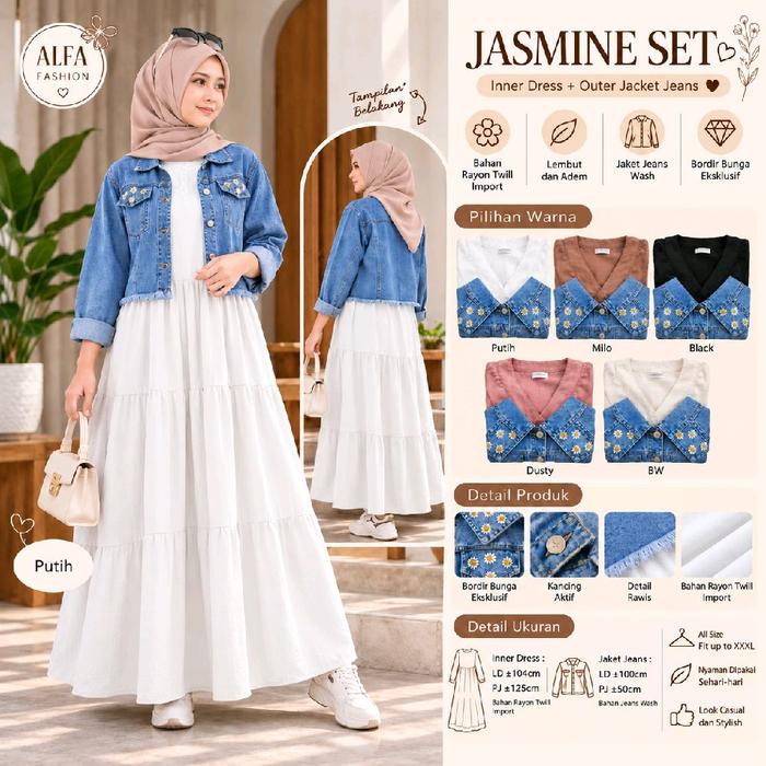 MS JASMINE SET SETELAN GAMIS OUTER LEPAS JEANS BAHAN RAYON NYAMAN KEKINIAN