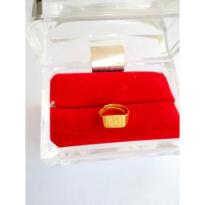 Cincin inisial nama huruf R emas asli untuk anak bisa di resize ukuran kado anak laki laki kado anak
