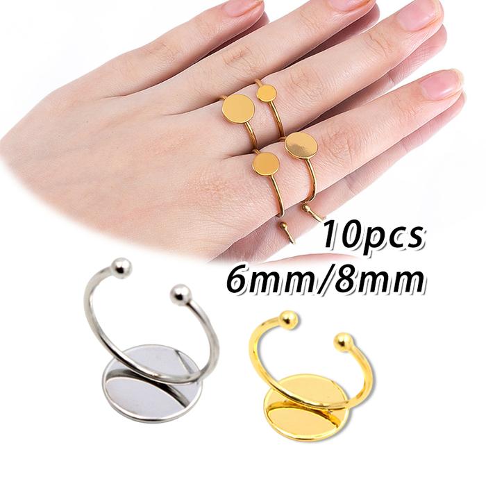 6mm / 8mm Cincin Mahkota Bulat Stainless Steel 10PCS Cincin DIY Resin Mahkota Bulat Stainless Steel