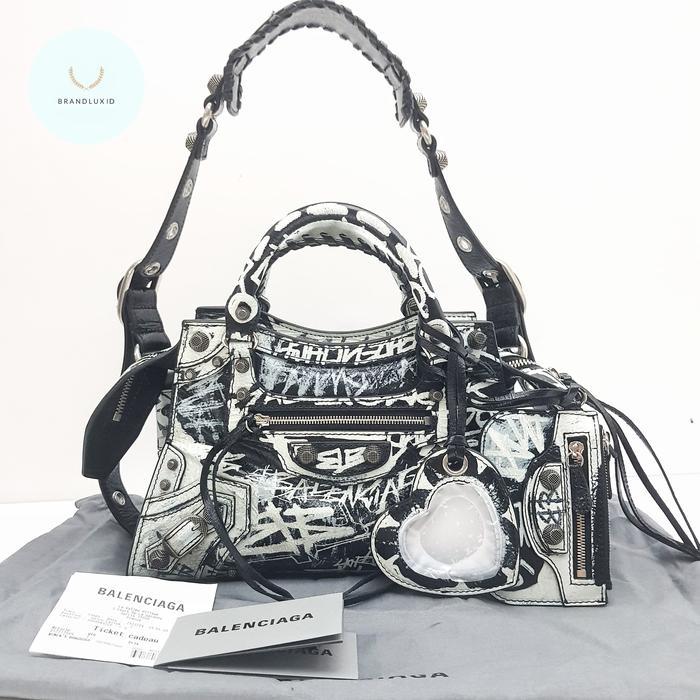 BALENCIAGA NEO CAGOLE GRAFFITI BLACK LEATHER