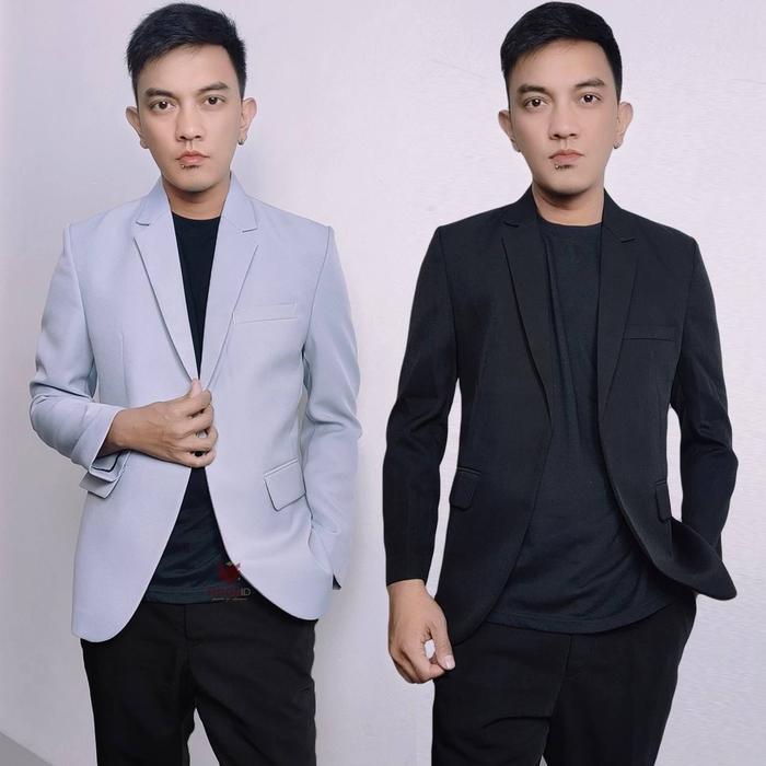 Sevenfour TOP jas blazer pria hitam slimfit casual santai tanpa kancing aero black