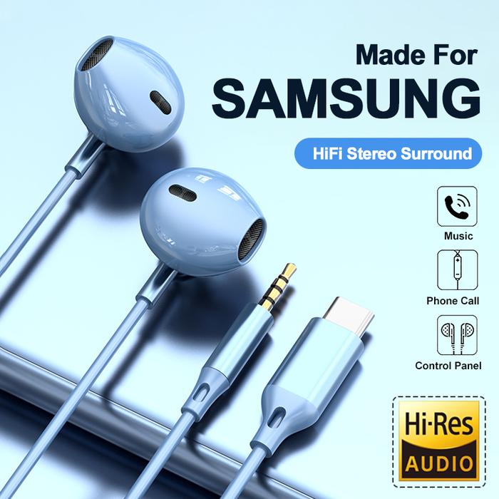 For Samsung Headphones HiFi Surround Sound In-ear USB Type C 3.5mm With wire control Wired Earplugs