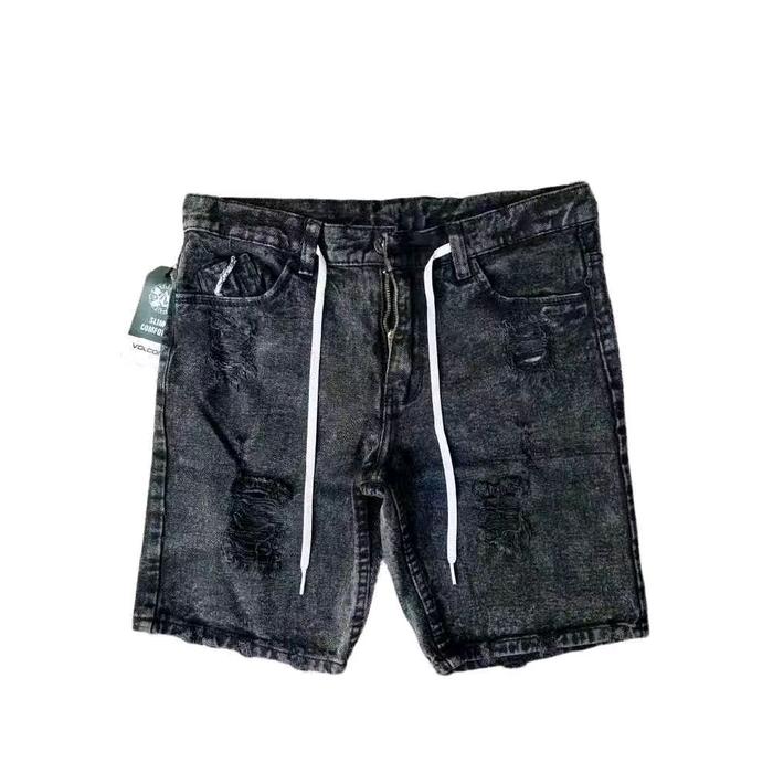 Volcom Celana Jeans Pendek Anak Laki-Laki 7-15 Tahun Bahan Tebal Variasi Sobek & Tali Pinggang untuk