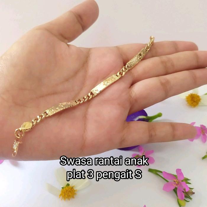 Gelang swasa anak rantai plat solo dan plat 3