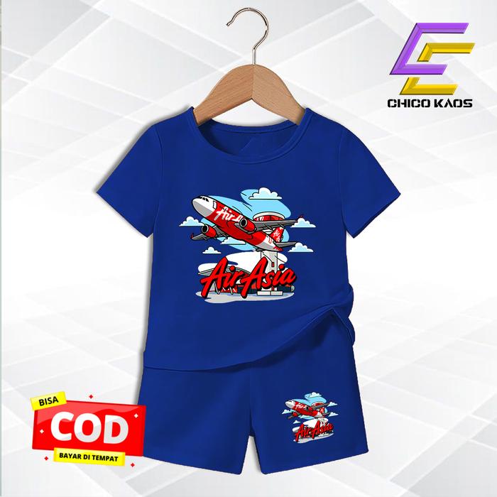 Baju Main Setelan Anak Laki Laki - Kaos Distr* Karakter Pesawat Air Asia