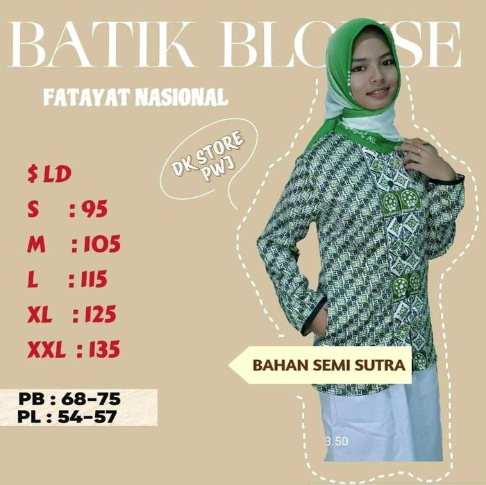 blouse atasan seragam batik Fatayat NU bahan Semisutra Nasional & khusus Kab. Kendal Motif Tunik Dew