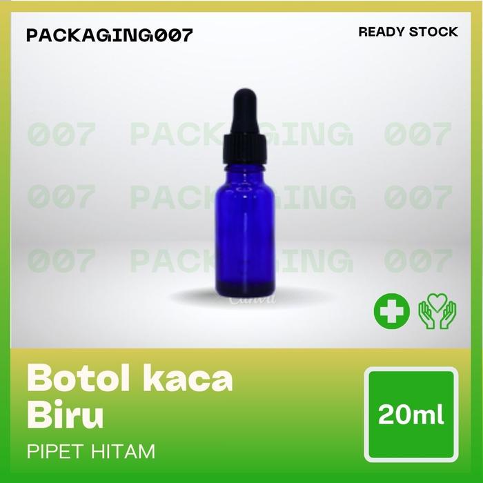 Botol Pipet Kaca Biru 20 ml - Pipet Essential oil / Pipet Serum