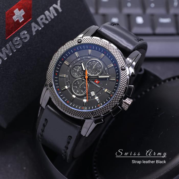 TERLARIS - JAM TANGAN PRIA SWISS ARMY TALI KULIT JAM TANGAN ANALOG CHRONO VARIASI JAM TANGAN MEWAH &