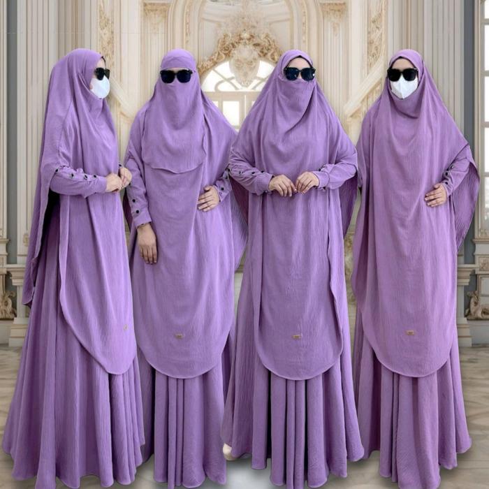 Mamaza Syar'i Gamis Set French Khimar Karet Double Oval Free Cadar Bandana Matt Crinkle Airflow By A