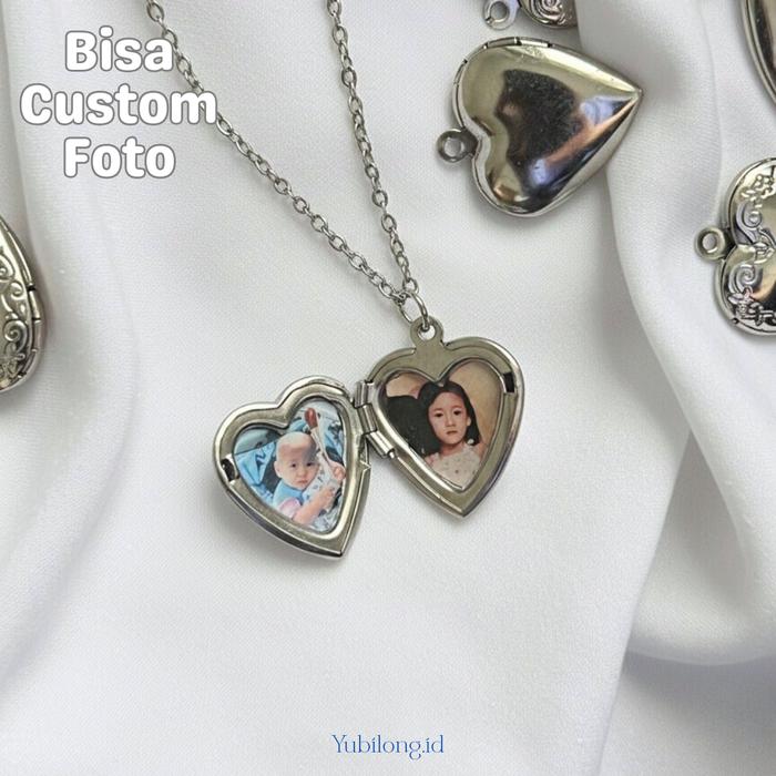 Yubilong.id - Kalung Love Locket Custom Foto Bisa Buka Tutup Kalung Bulat Locket Custom Foto Stainle