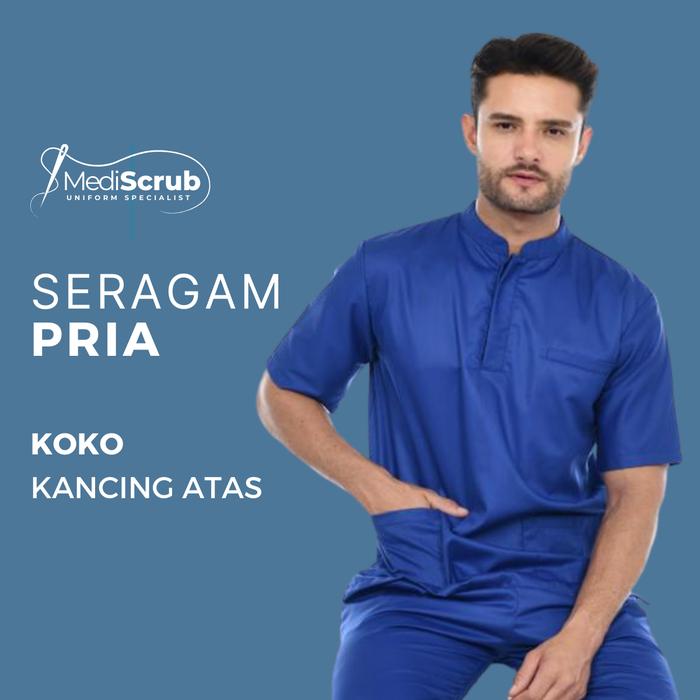 Mediscrub - Baju Jaga Medis Koko Kancing Atas Pria Lengan Pendek
