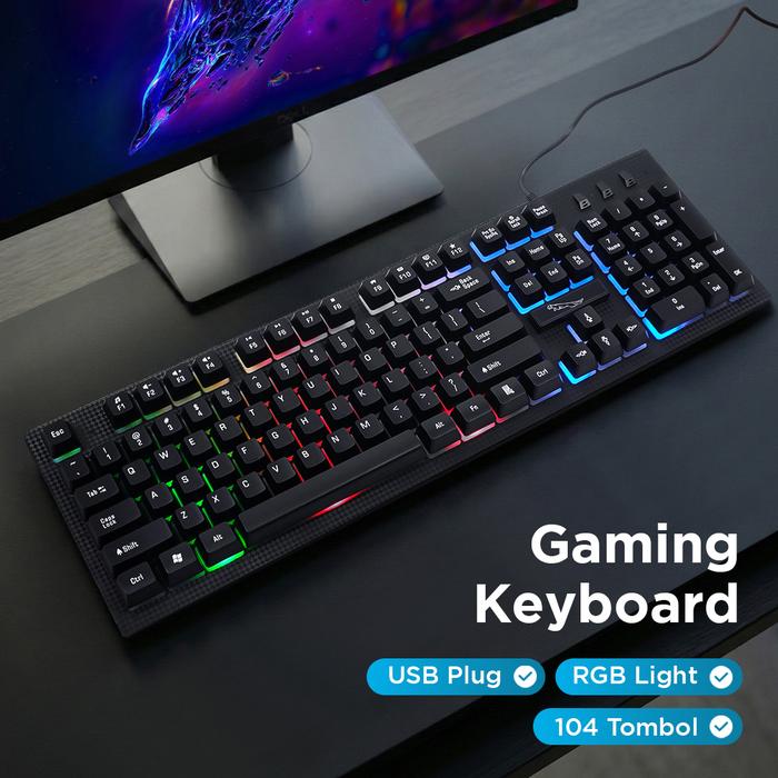 Mutiaramall - Keyboard Gaming RGB | Mechanical Feel Keyboard | Keyboard USB 104 Keys